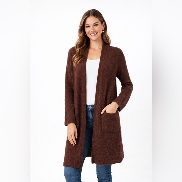 Eileen Fisher Sweaters - Eileen Fisher Brown Baby Alpaca Open Front Long Cardigan Cozy Minimalist XXL